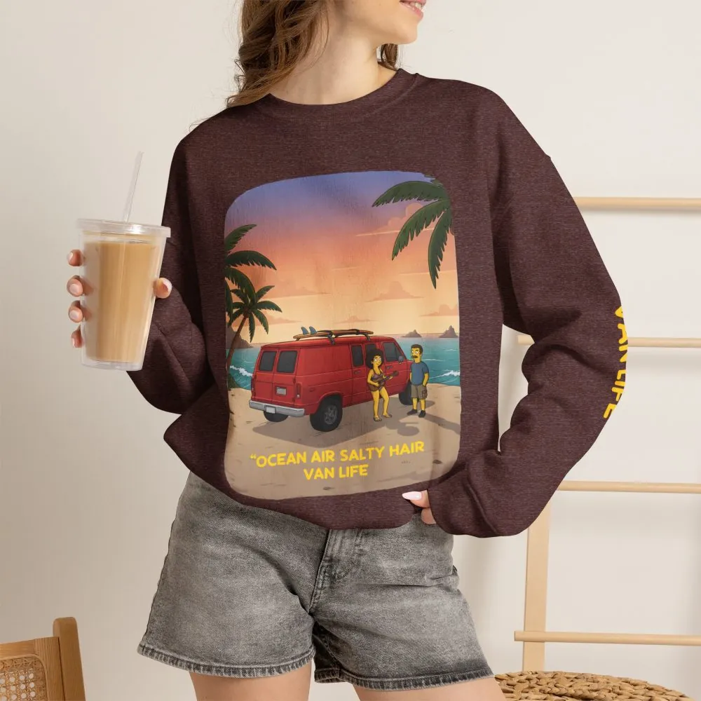 957121544445168548_2048.jpeg Unisex Heavy Blend™ Crewneck Sweatshirt — "Ocean Air Salty Hair Van Life" Design Sitcom-Line
