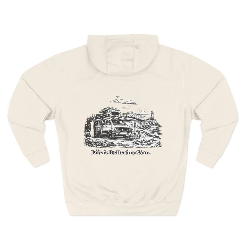 9571764600917631586_2048.jpeg Three-Panel Fleece Hoodie - "Life Is Better In A Van" Design Minimal-Line