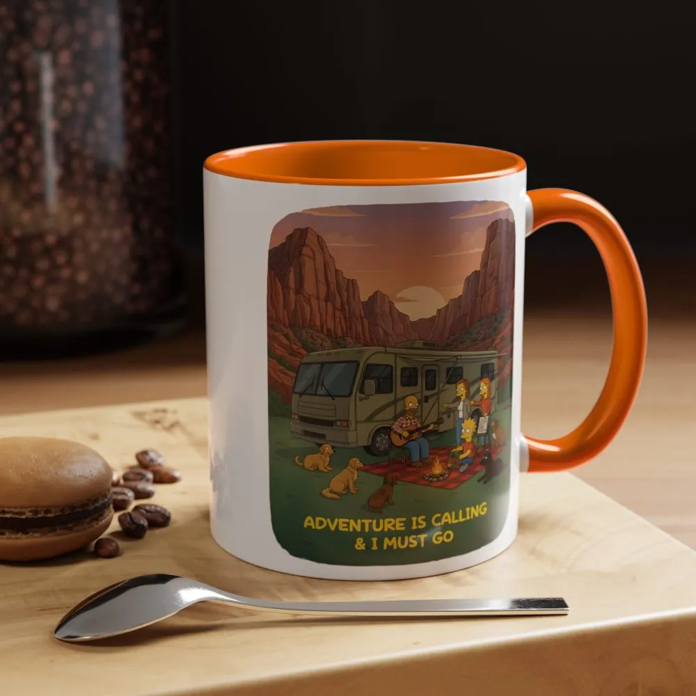 Accent Coffee Mug (11, 15oz) — "Adventure Is Calling-I Must Go" Design Sitcom-Line