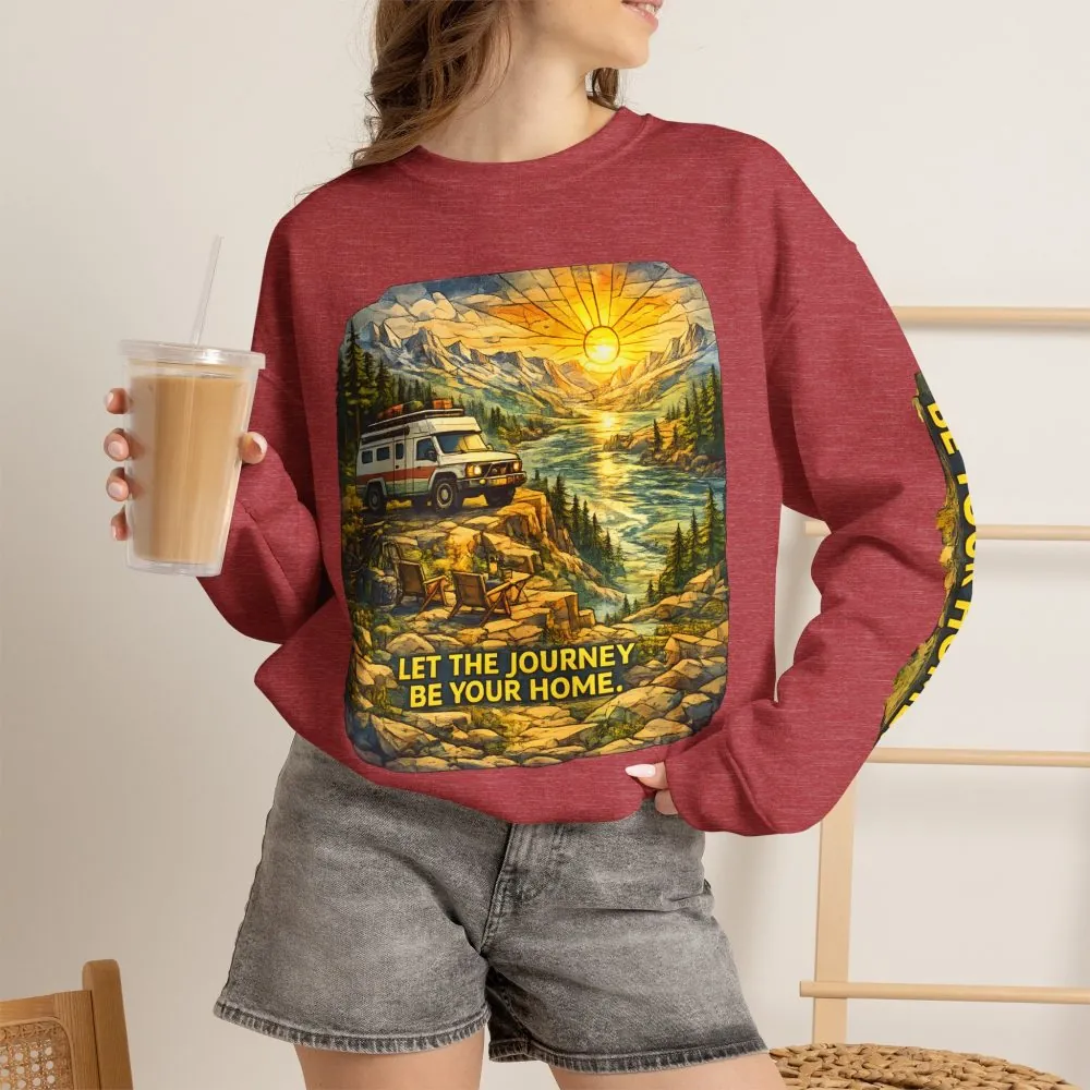 Unisex Heavy Blend™ Crewneck Sweatshirt — "Let The Journey Be Your Home" Design Cubic-Line