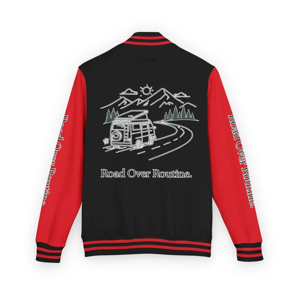Unisex Heavyweight Letterman Jacket — "Road Over Routine" Travel Varsity Coat