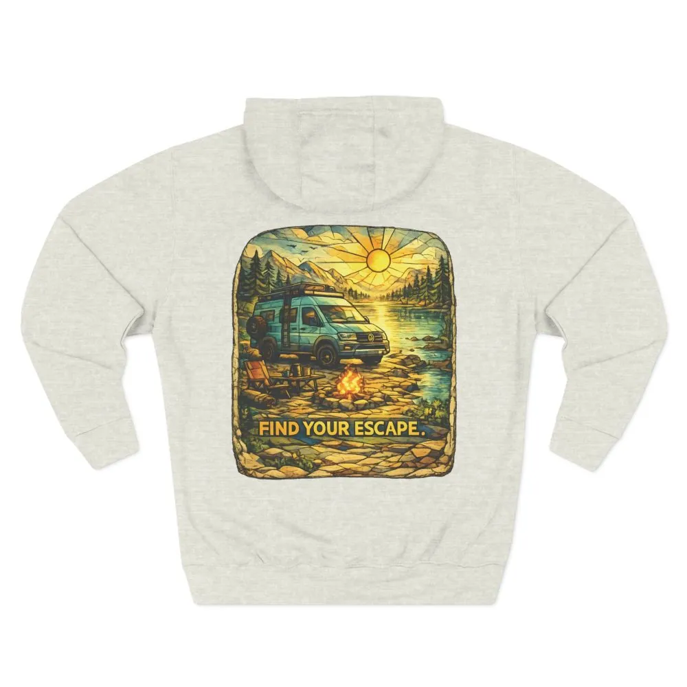 Three-Panel Fleece Hoodie - "Find Your Escape" Design Cubic-Line