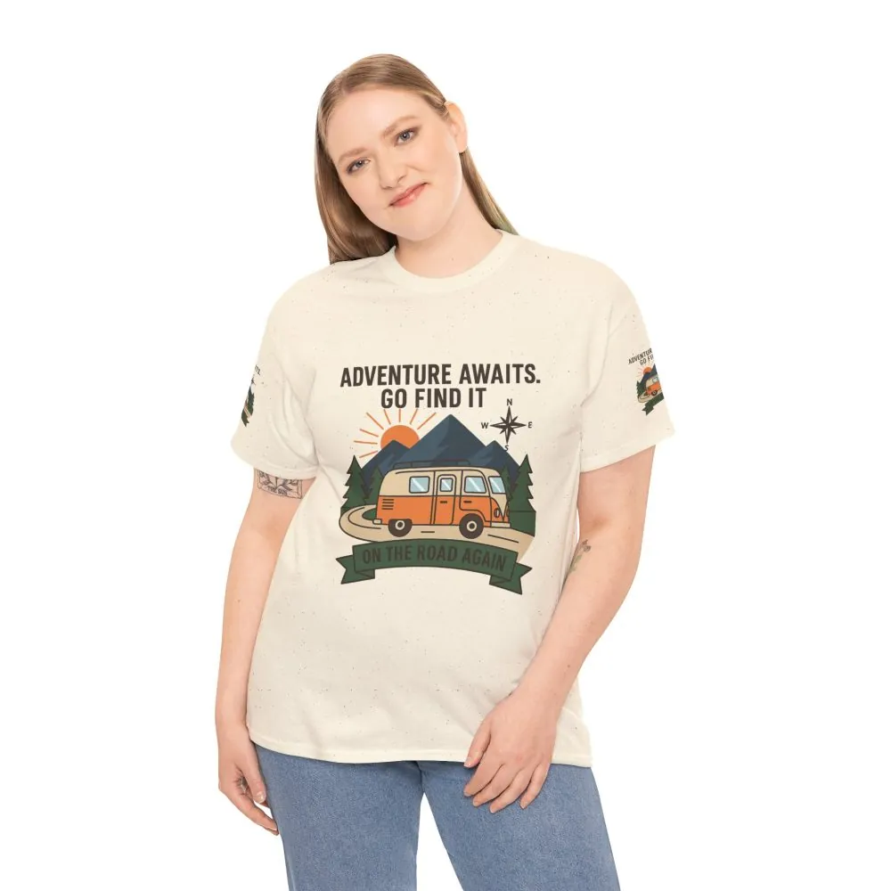 Unisex Heavy Cotton Tee — 'Adventure Awaits. Go Find It' Camper Van T‑Shirt