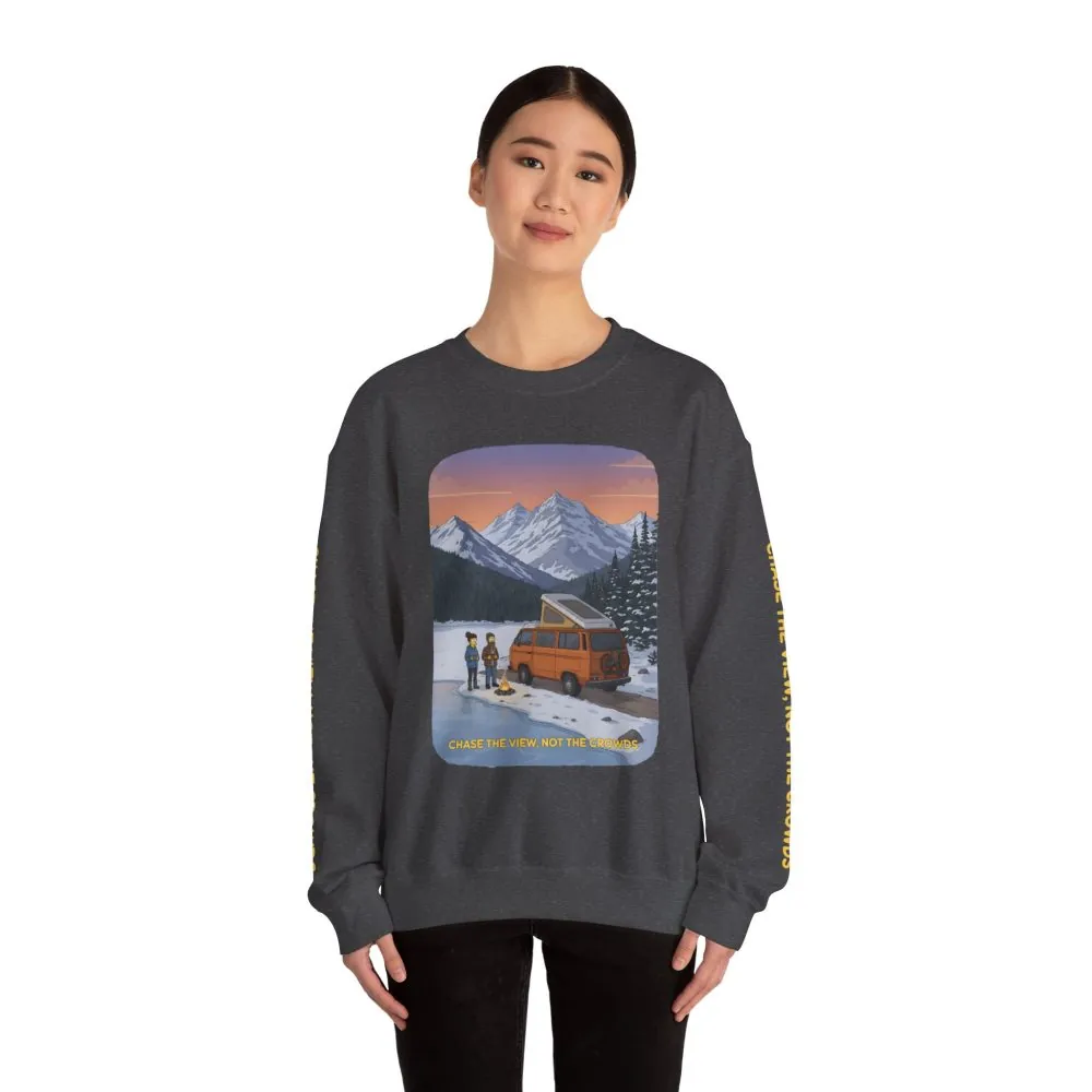 Unisex Heavy Blend™ Crewneck Sweatshirt — "Chase The Views-Not The Crowds"" Design Sitcom-Line