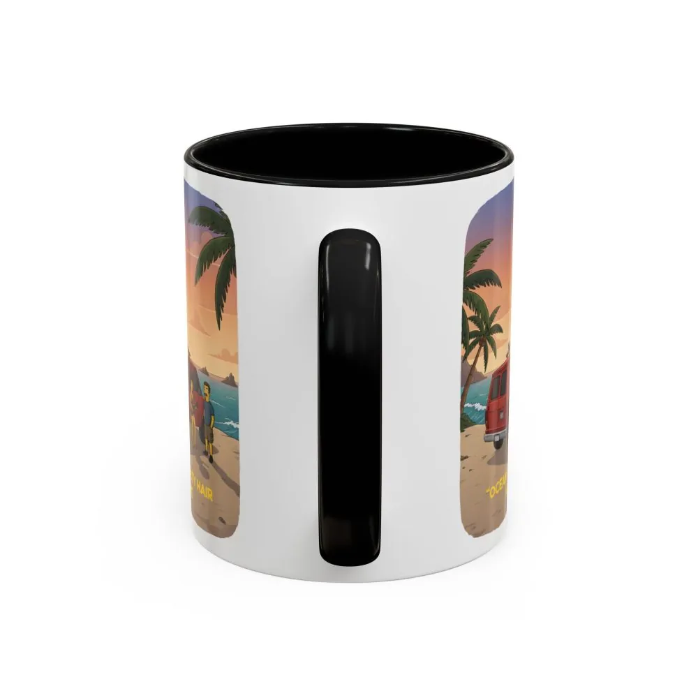 Accent Coffee Mug (11, 15oz) — "Ocean Air Salty Hair Van Life" Design Sitcom-Line