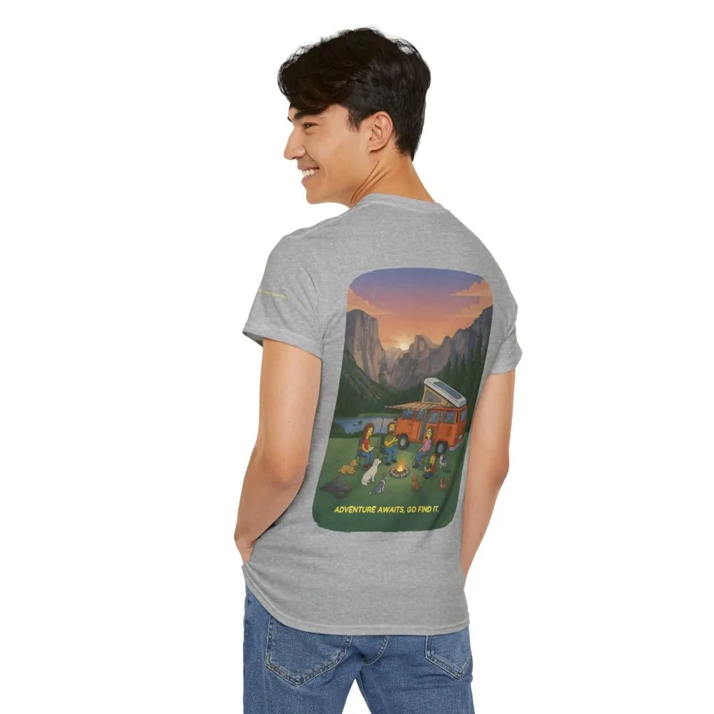 Unisex Heavy Cotton Tee — "Adventure Awaits-Go Find It" Design Sitcom-Line