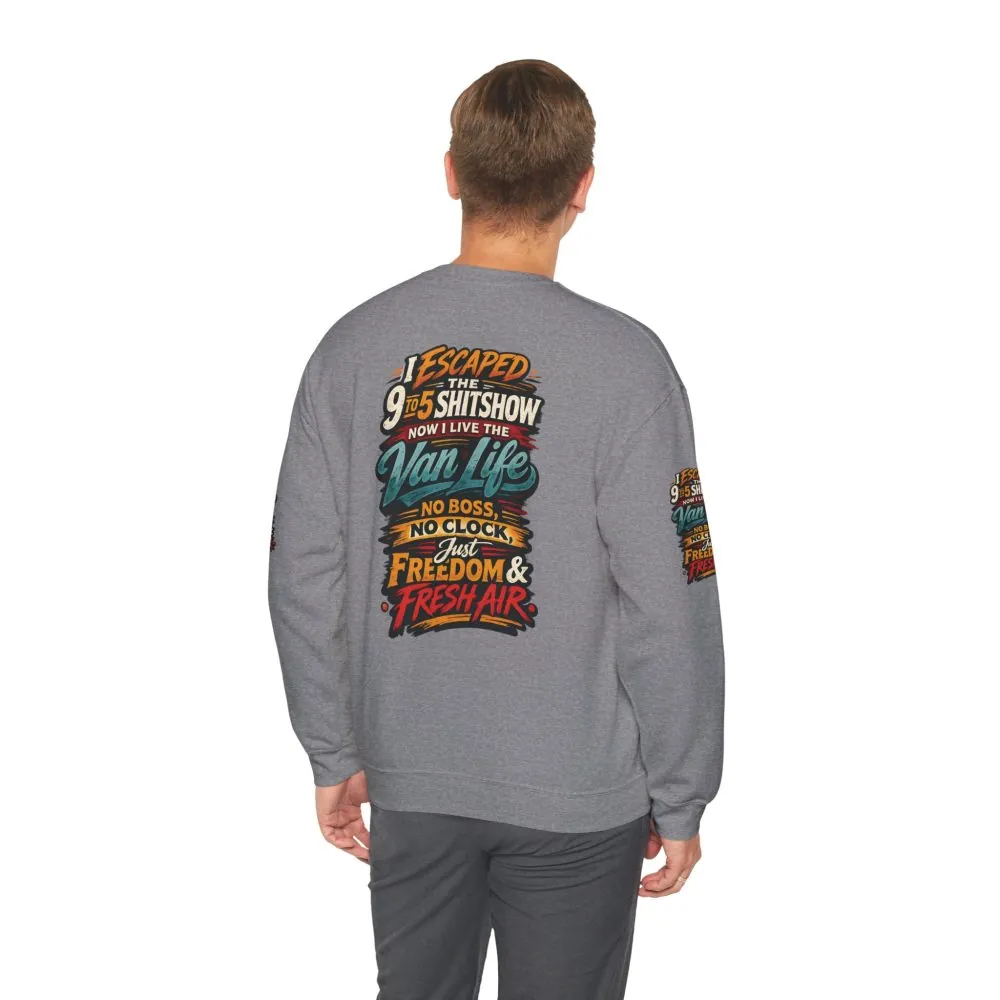 Unisex Heavy Blend™ Crewneck Sweatshirt — "I Escaped The 9 To 5" Design F**K-Line