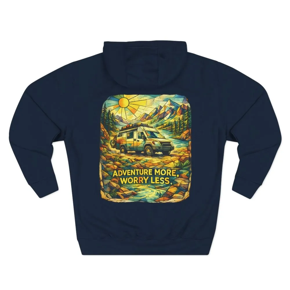 9600622114942693831_2048.jpeg Three-Panel Fleece Hoodie - "Adventure More Worry Less" Design Cubic-Line