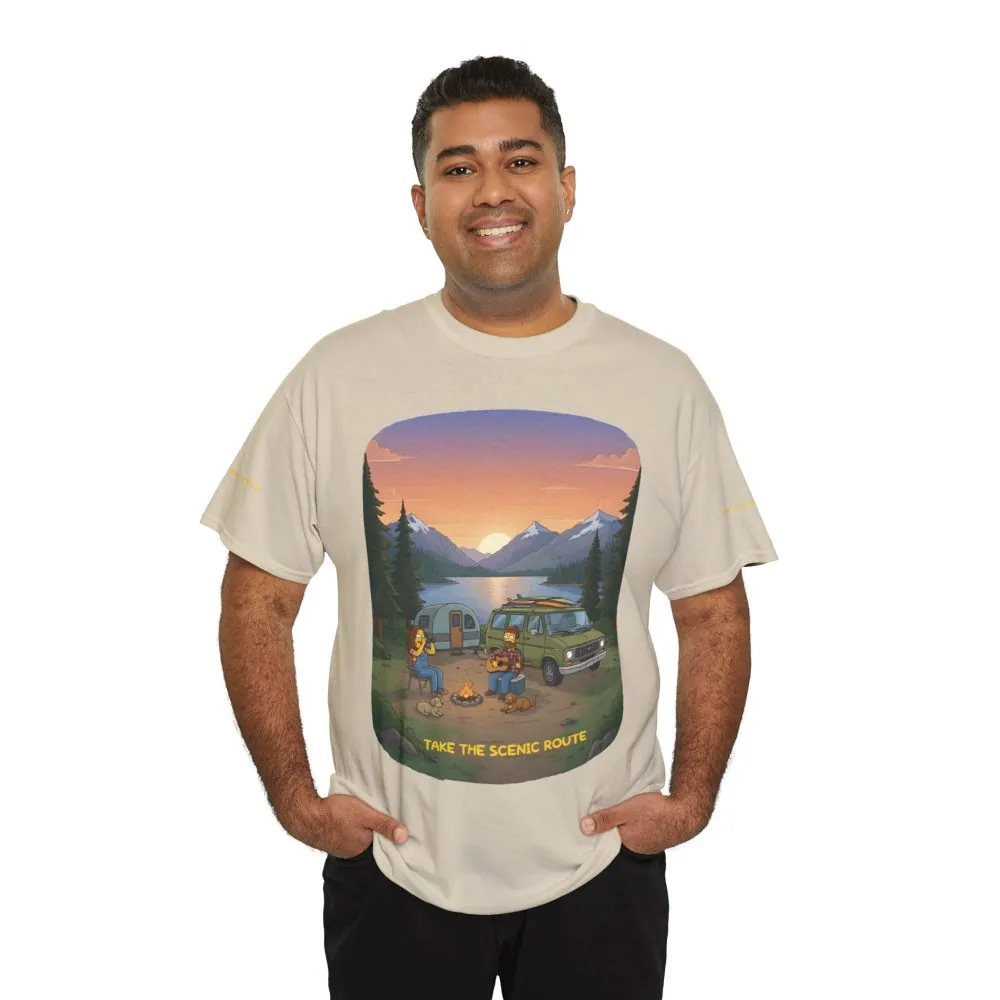 Unisex Heavy Cotton Tee — "Take The Scenic Route" Design Sitcom-Line