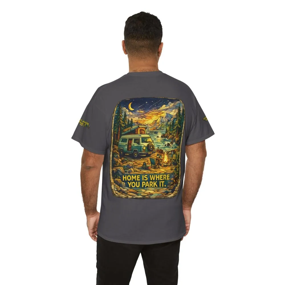 Unisex Heavy Cotton Tee — "Home Is Where You Park It" Design Cubic-Line