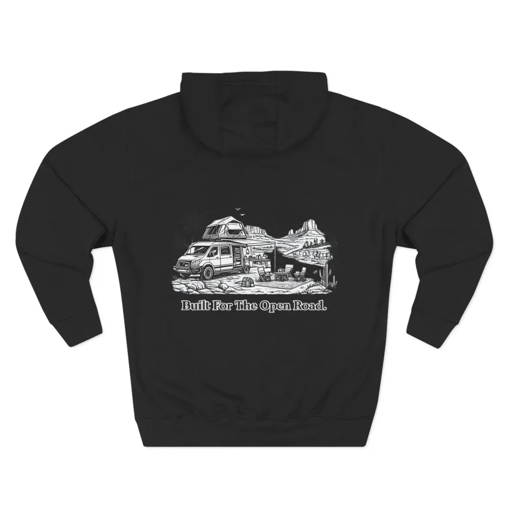 Three-Panel Fleece Hoodie - "Built For The Open Road" Design Minimal-Line
