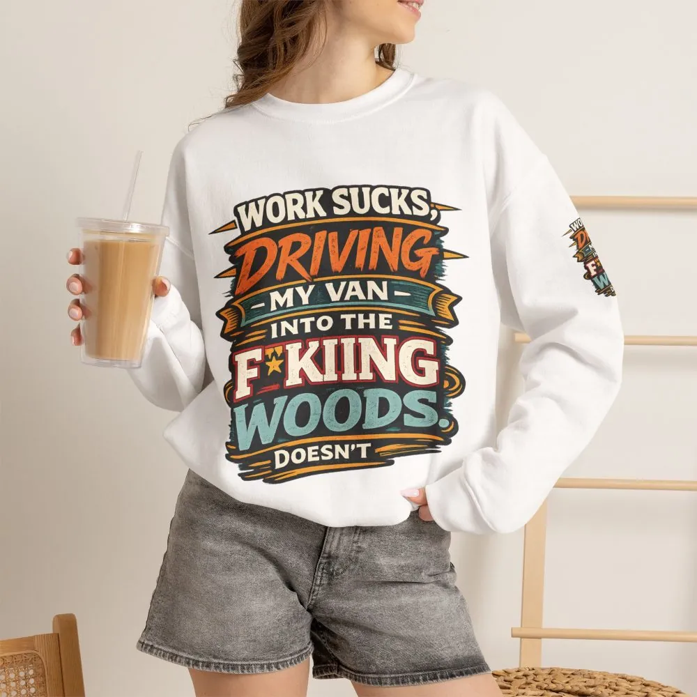 Unisex Heavy Blend™ Crewneck Sweatshirt — "Work Sucks" Design F**K-Line