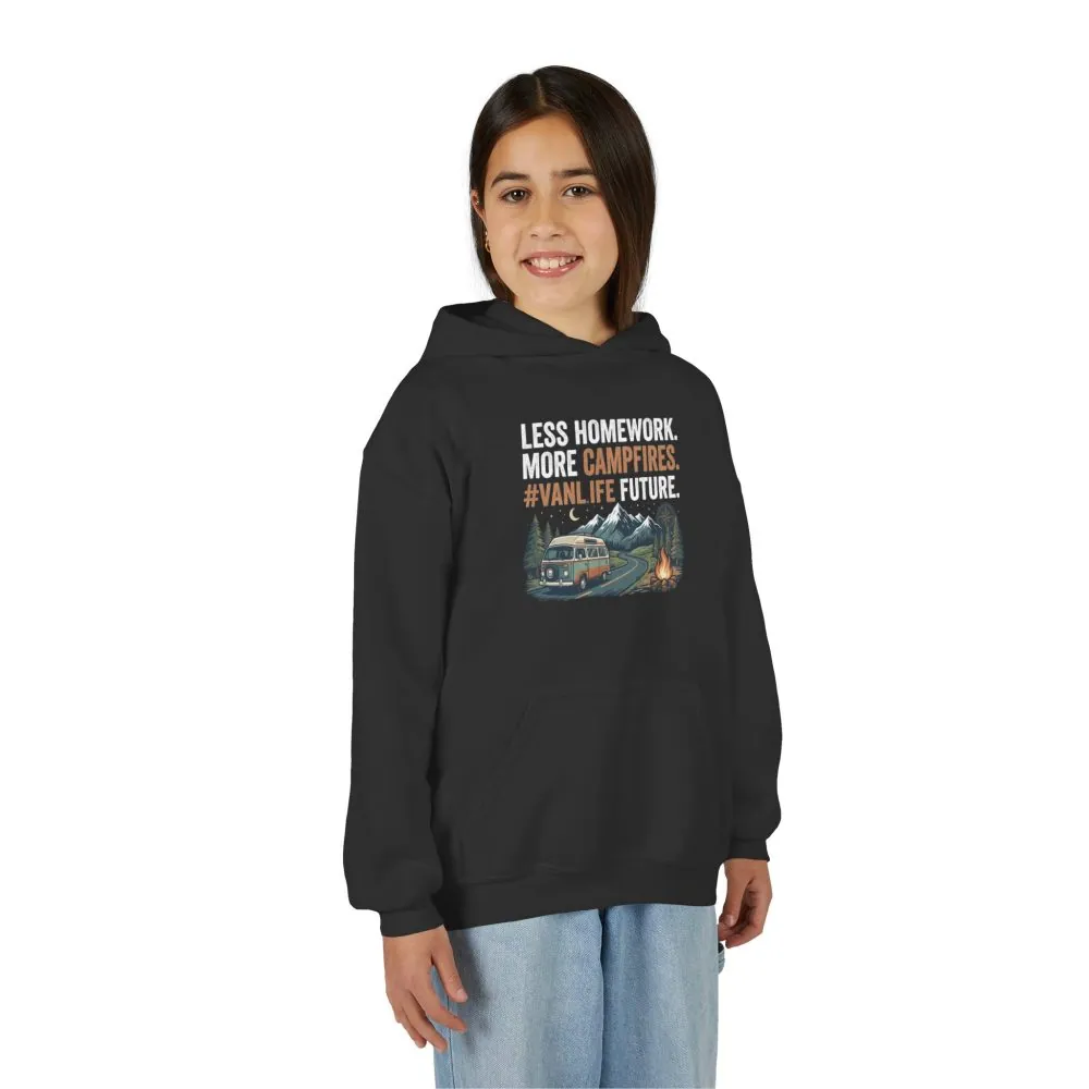 Youth Hoodie(Gildan) – Less Worry, More Campfires #VanLife Adventure Pullover