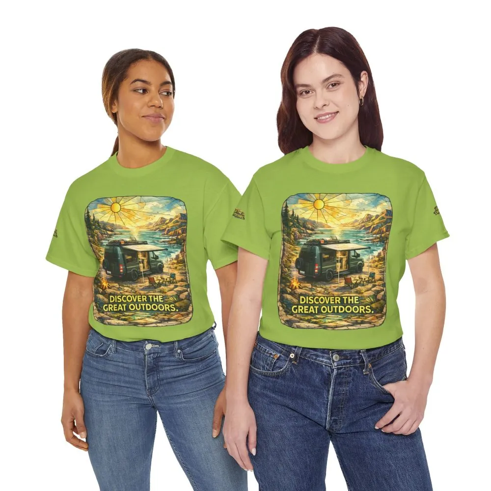 Unisex Heavy Cotton Tee — "Discover The Great Outdoors" Design Cubic-Line