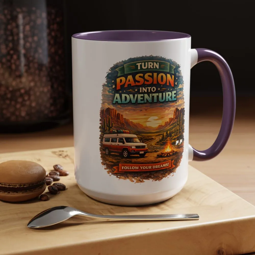 Accent Coffee Mug (11, 15oz) — "Turn Passion Into Adventure" Design Scenic-Line