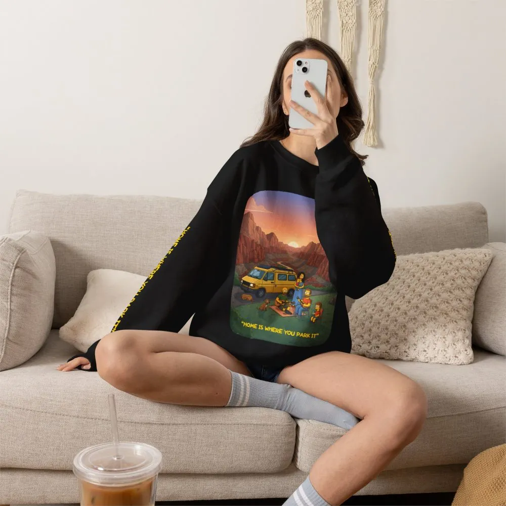 Unisex Heavy Blend™ Crewneck Sweatshirt — "Home Is Where You Park It" Design Sitcom-Line