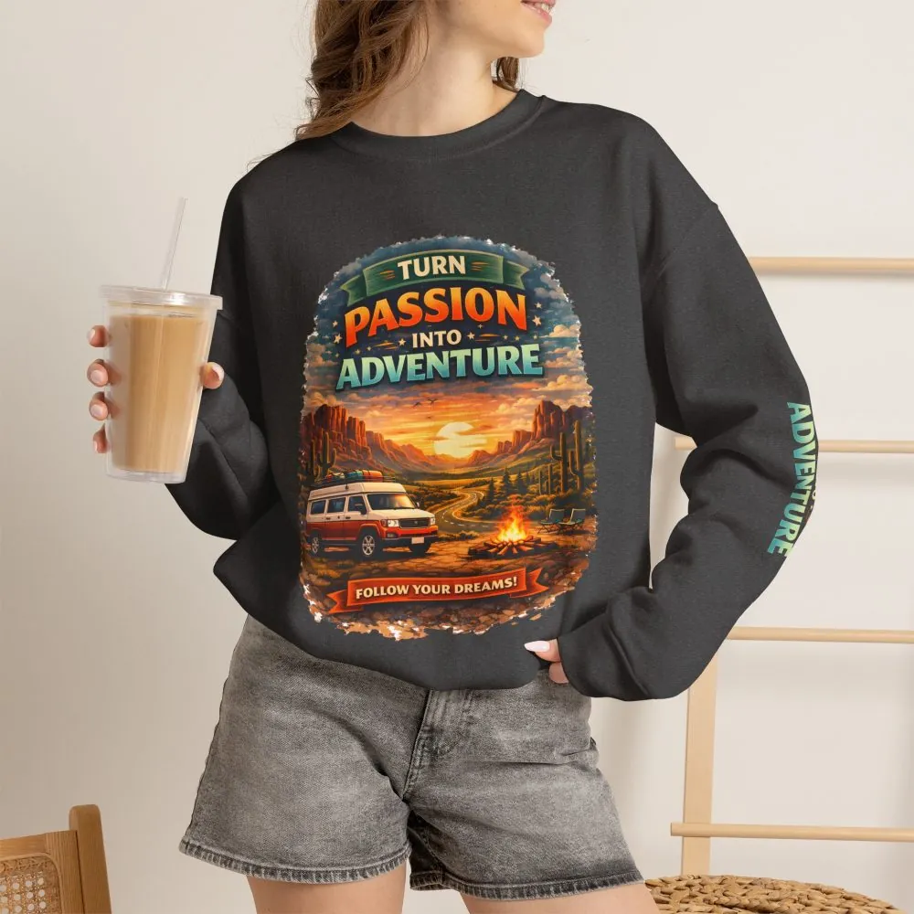 9673031269340535222_2048.jpeg Unisex Heavy Blend™ Crewneck Sweatshirt — "Turn Passion Into Adventure" Design Scenic-Line