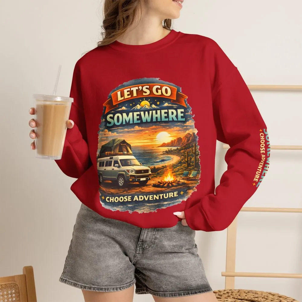 Unisex Heavy Blend™ Crewneck Sweatshirt — "Lets Go Somewhere" Design Scenic-Line