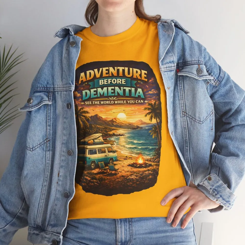Unisex Heavy Cotton Tee — "Adventure Before Dementia" Design Scenic-Line