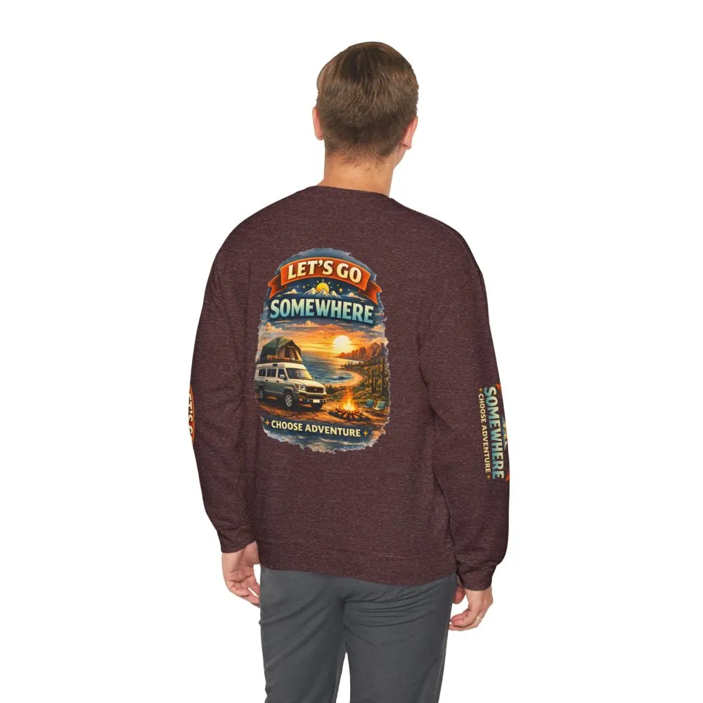 Unisex Heavy Blend™ Crewneck Sweatshirt — "Lets Go Somewhere" Design Scenic-Line