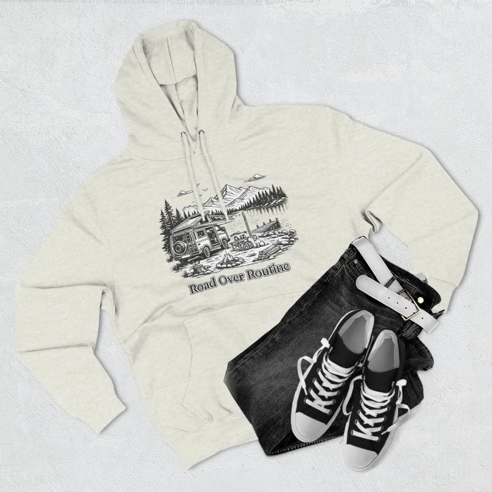 970424286702120153_2048.jpeg Three-Panel Fleece Hoodie - "Road Over Routine" Design Minimal-Line