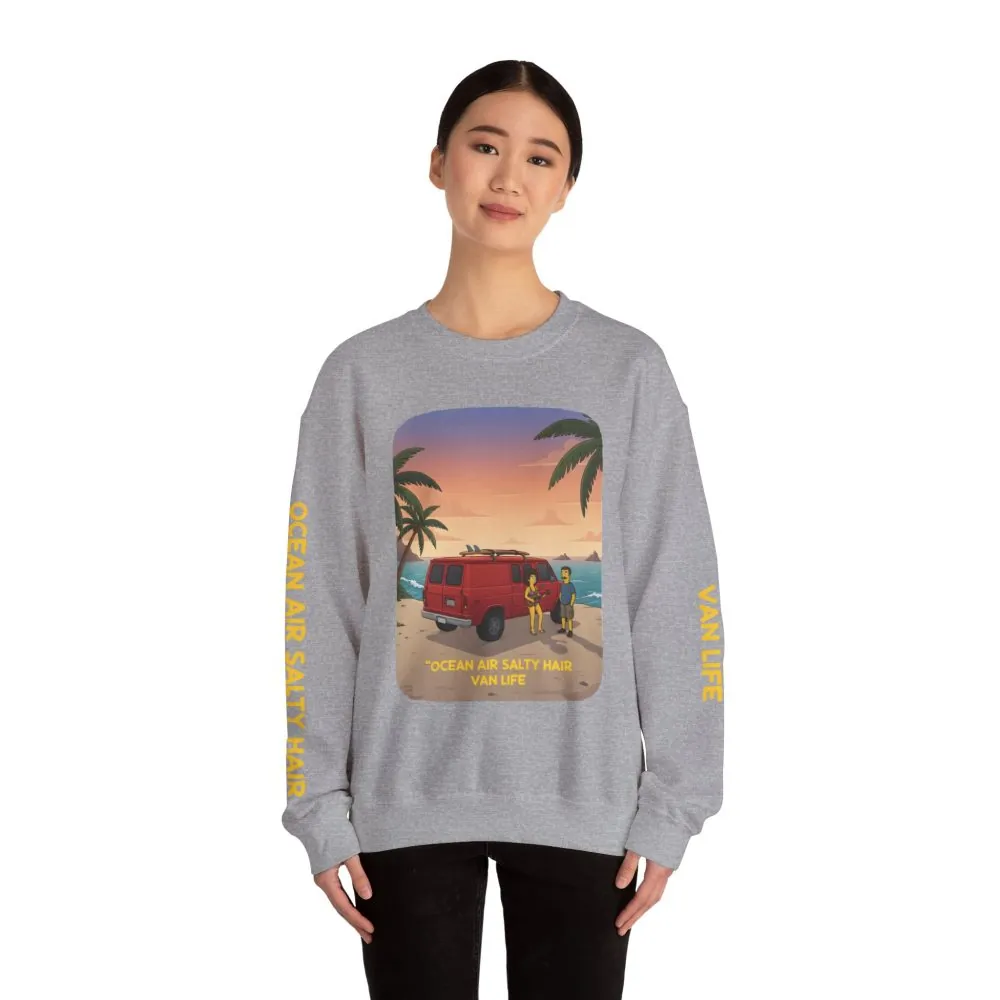 9706399381258658087_2048.jpeg Unisex Heavy Blend™ Crewneck Sweatshirt — "Ocean Air Salty Hair Van Life" Design Sitcom-Line