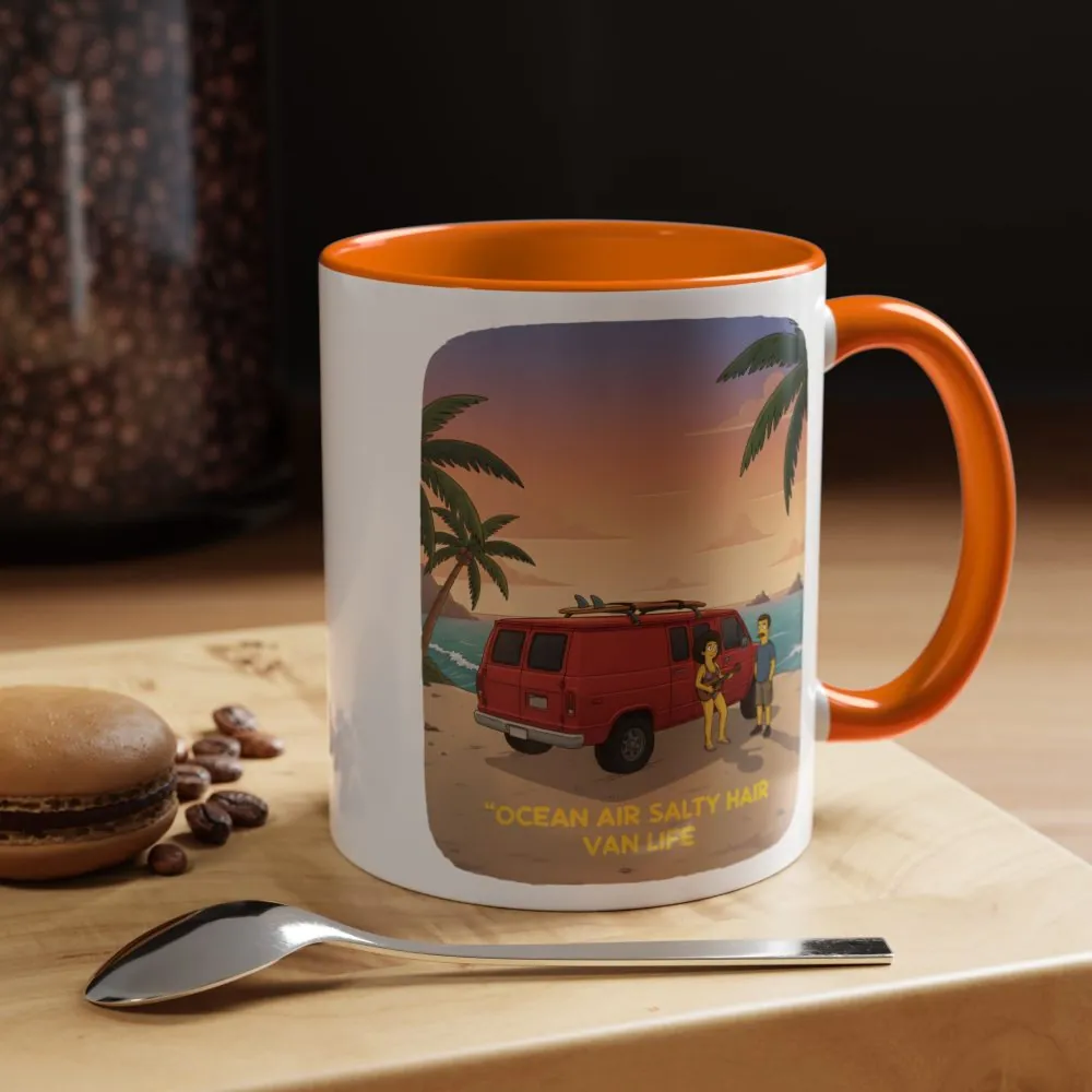 Accent Coffee Mug (11, 15oz) — "Ocean Air Salty Hair Van Life" Design Sitcom-Line