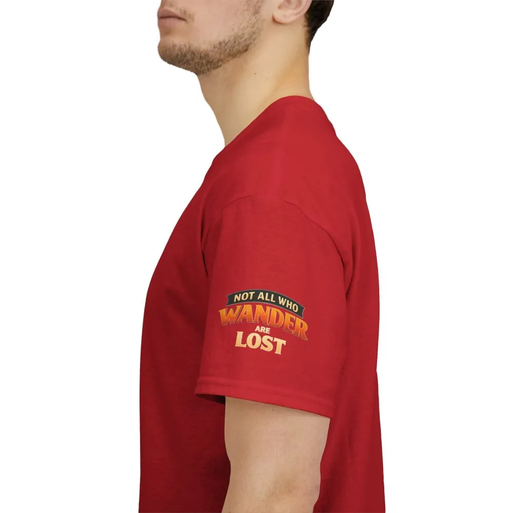 Unisex Heavy Cotton Tee — "Not All Who Wander Are Lost" Design Scenic-Line