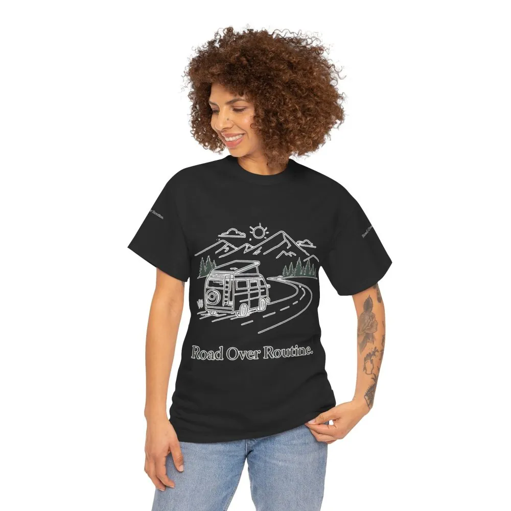 9711459549367763172_2048.jpeg Unisex Heavy Cotton Tee — "Road Over Routine" Design Minimal-Line
