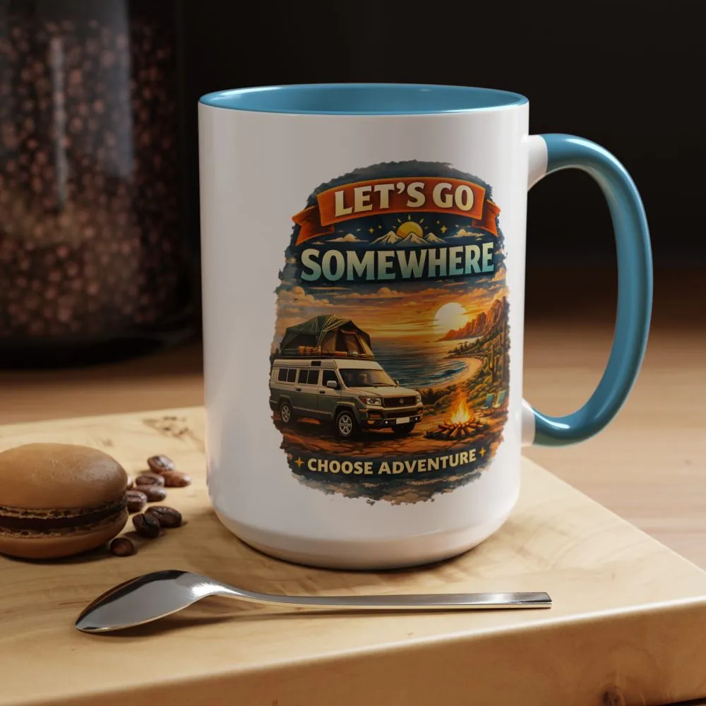 Accent Coffee Mug (11, 15oz) — "Lets Go Somewhere" Design Scenic-Line