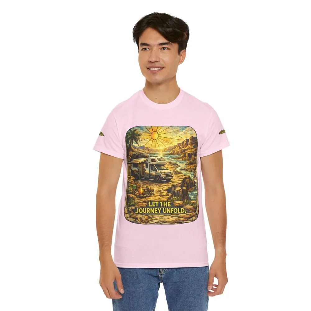 Unisex Heavy Cotton Tee — "Let The Journey Unfold" Design Cubic-Line