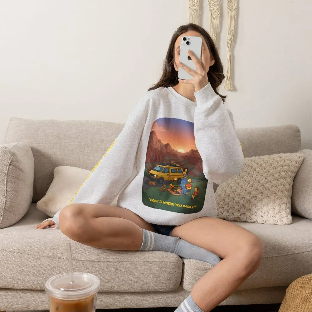 Unisex Heavy Blend™ Crewneck Sweatshirt — "Home Is Where You Park It" Design Sitcom-Line