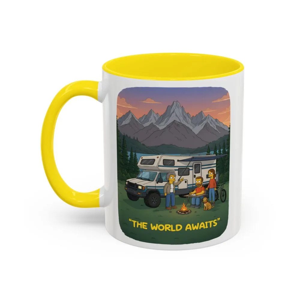 Accent Coffee Mug (11, 15oz) — "The World Awaits" Design Sitcom-Line
