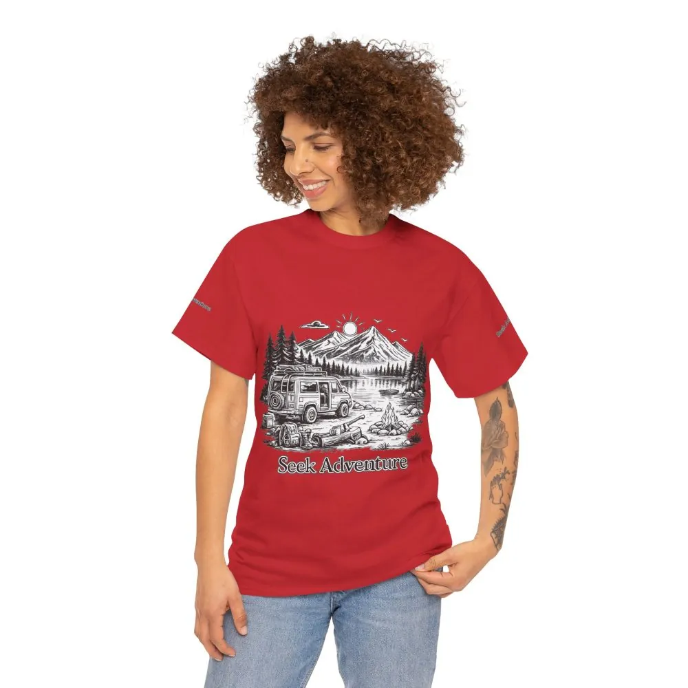 Unisex Heavy Cotton Tee — "Seek Adventure" Design Minimal-Line