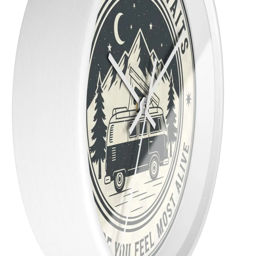 9745064825404078739_2048.jpeg Wall Clock — "Adventure Awaits-Go Where You Feel Most Alive" Camper Van Mountain Travel Timepiece
