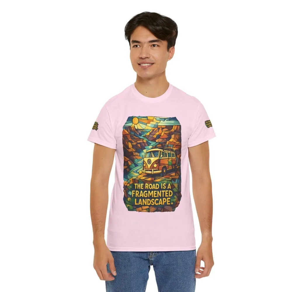 Unisex Heavy Cotton Tee — "The Road Is A Fragmented Landscape" Design Cubic-Line