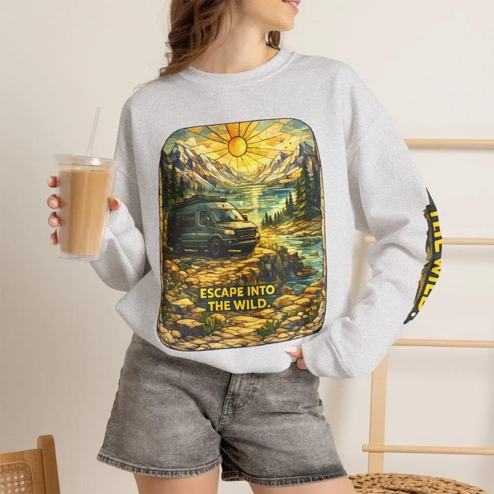 Unisex Heavy Blend™ Crewneck Sweatshirt — "Escape Into The Wild" Design Cubic-Line
