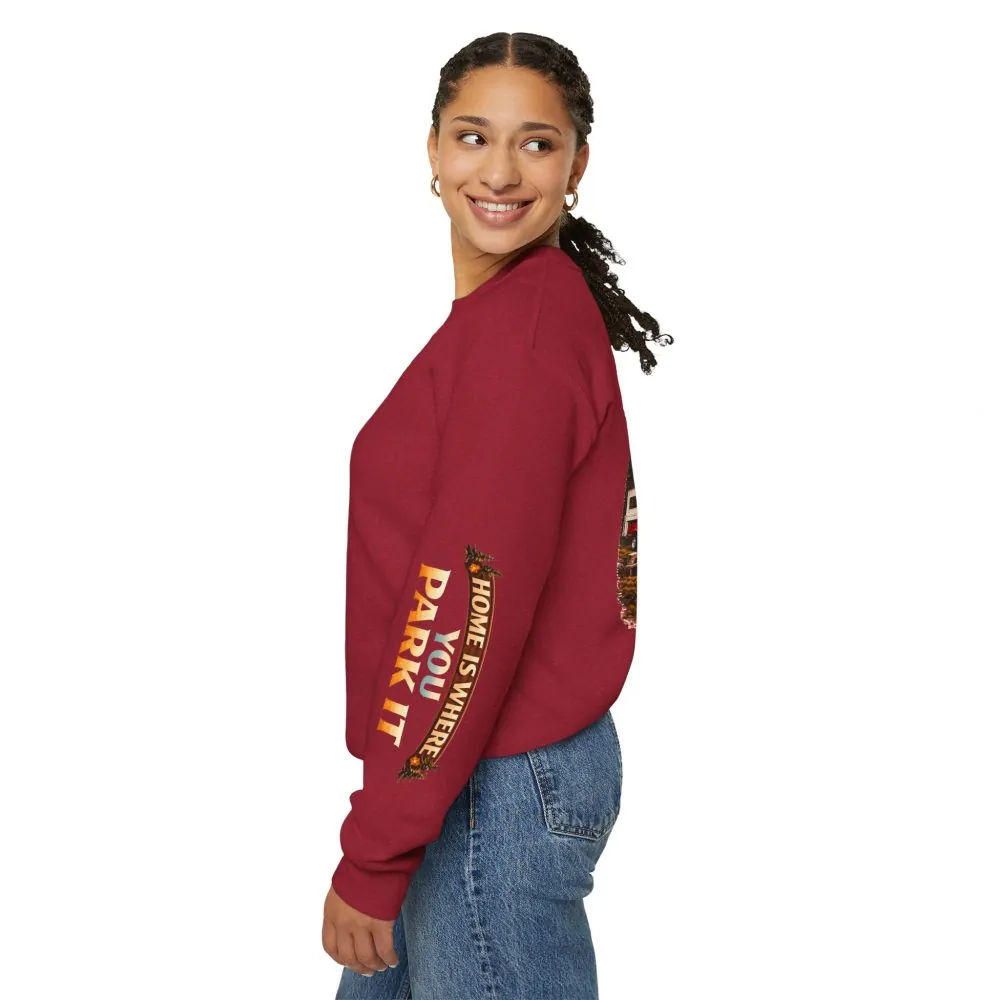 Unisex Heavy Blend™ Crewneck Sweatshirt — "Home Is Where You Park It" Design Scenic-Line