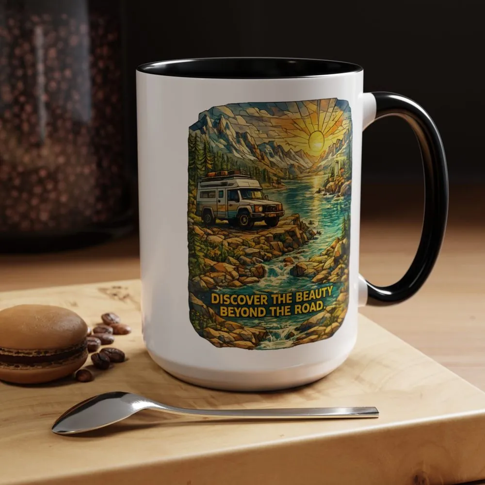 9762562673096347242_2048.jpeg Accent Coffee Mug (11, 15oz) — "Discover The Bieuty Beyond The Road" Design Cubic-Line