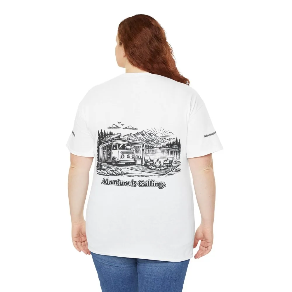 Unisex Heavy Cotton Tee — "Adventure Is Calling" Design Minimal-Line