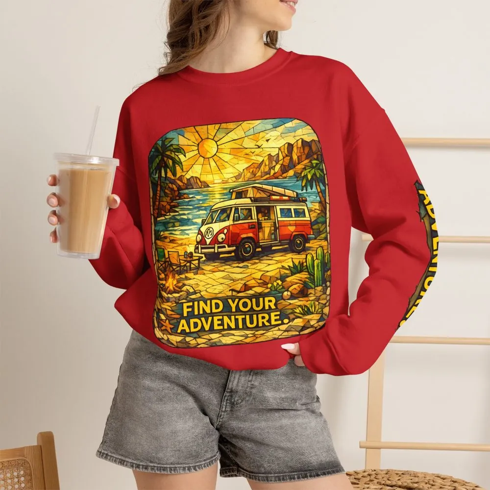 Unisex Heavy Blend™ Crewneck Sweatshirt — "Find Your Adventure" Design Cubic-Line