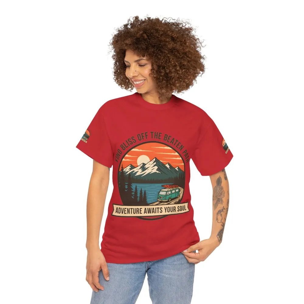 9774864358901599720_2048.jpeg Unisex Heavy Cotton Tee — "Find Bliss Off the Beaten Path" Mountain & Camper T‑Shirt