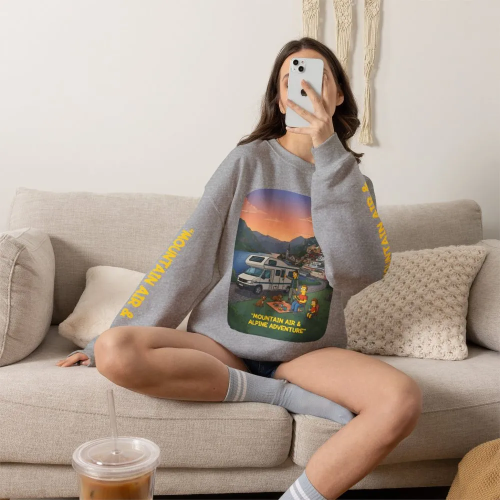 Unisex Heavy Blend™ Crewneck Sweatshirt — "Mountain Air-Alpine Adventure" Design Sitcom-Line