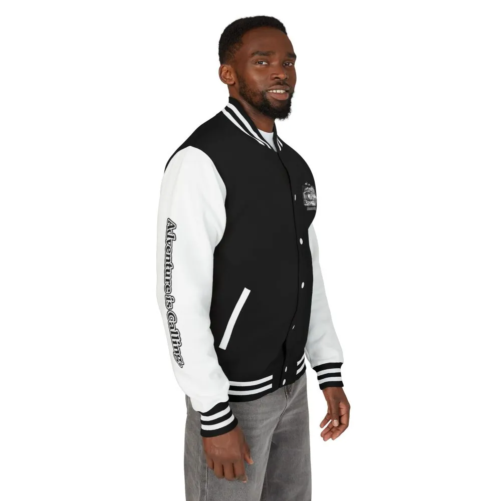 Unisex Heavyweight Letterman Jacket — "Adventure Is Calling" Travel Varsity Coat