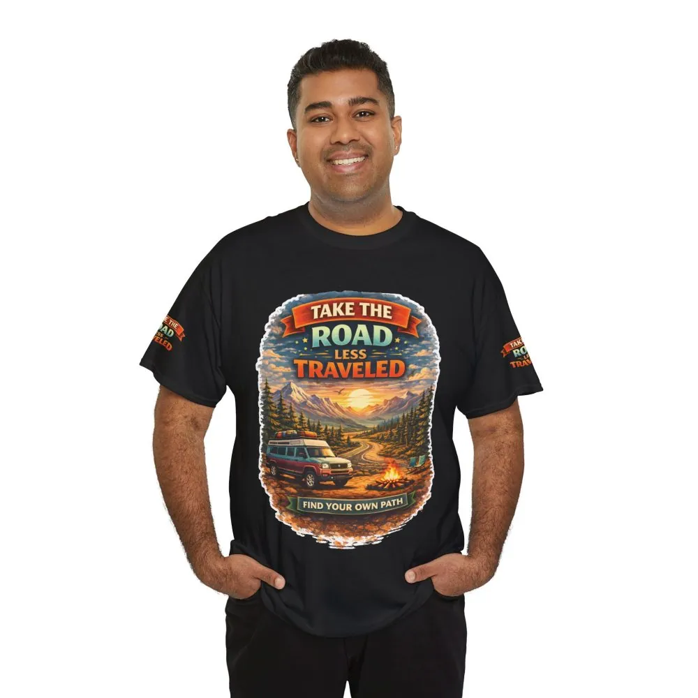 Unisex Heavy Cotton Tee — "Take The Road Less Traveled" Design Scenic-Line