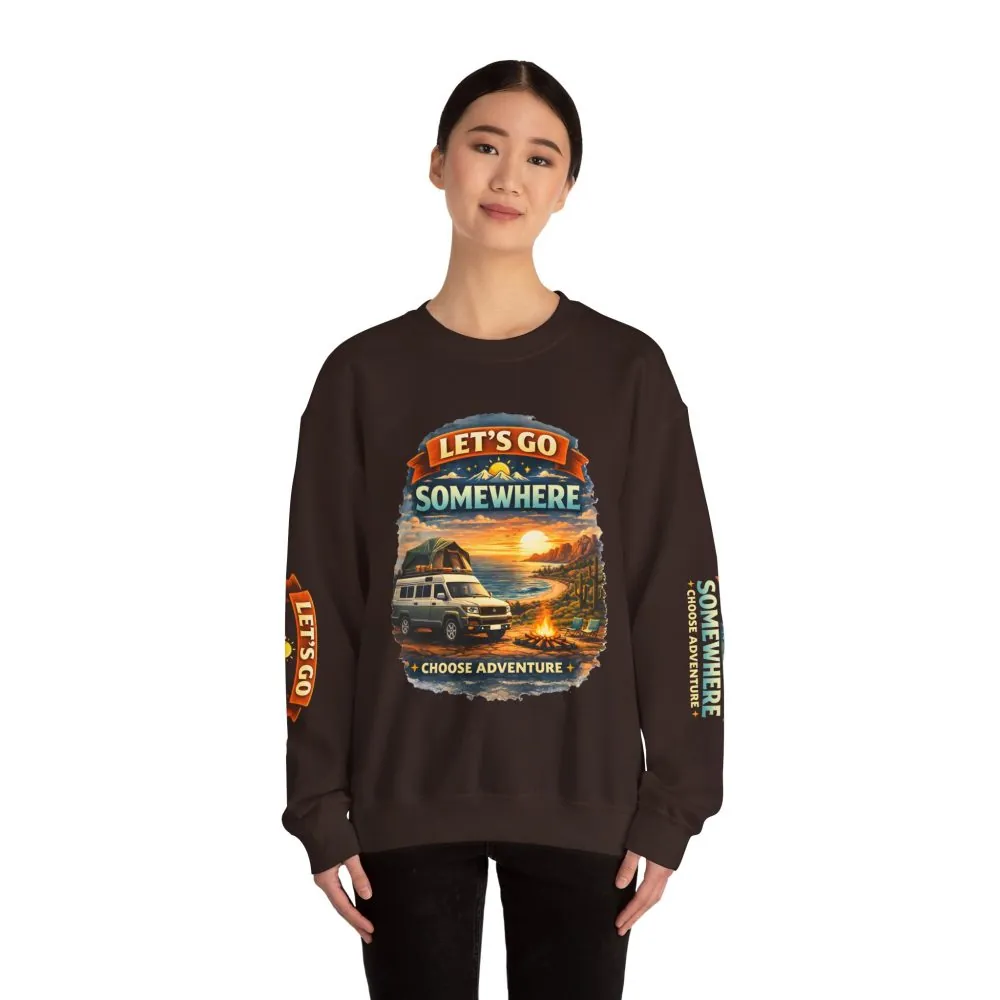 Unisex Heavy Blend™ Crewneck Sweatshirt — "Lets Go Somewhere" Design Scenic-Line