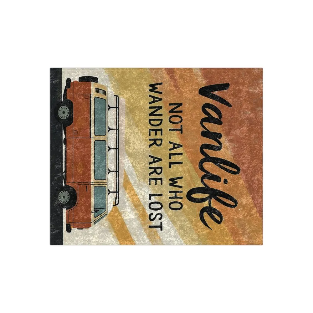 Crushed Velvet Blanket – “Not All Who Wander Are Lost” Cozy Retro Camper Throw