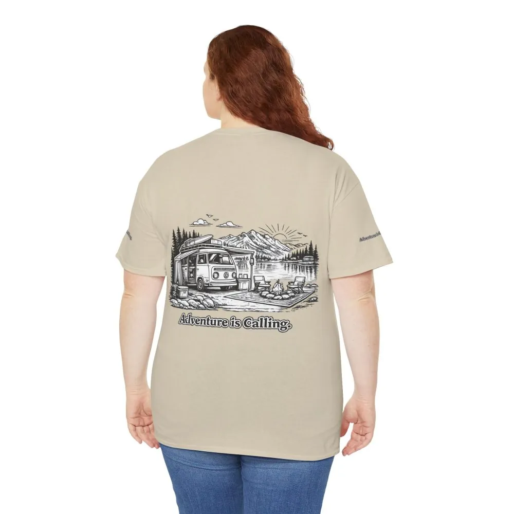 Unisex Heavy Cotton Tee — "Adventure Is Calling" Design Minimal-Line