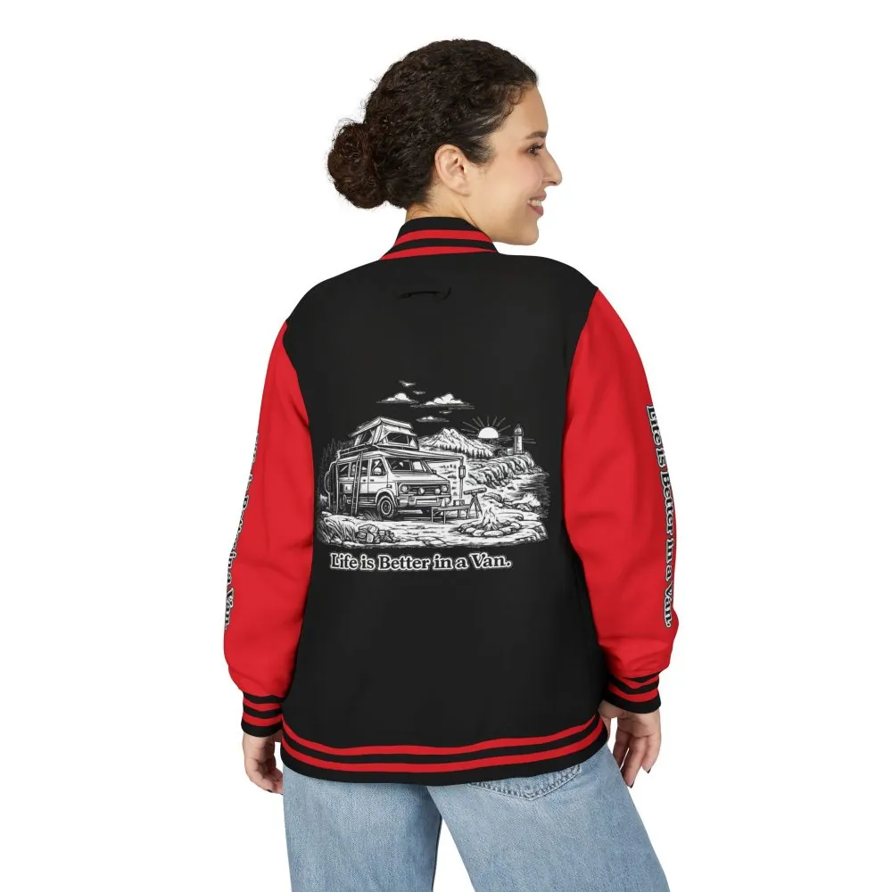 Unisex Heavyweight Letterman Jacket — "Life Is Better In A Van" Travel Varsity Coat