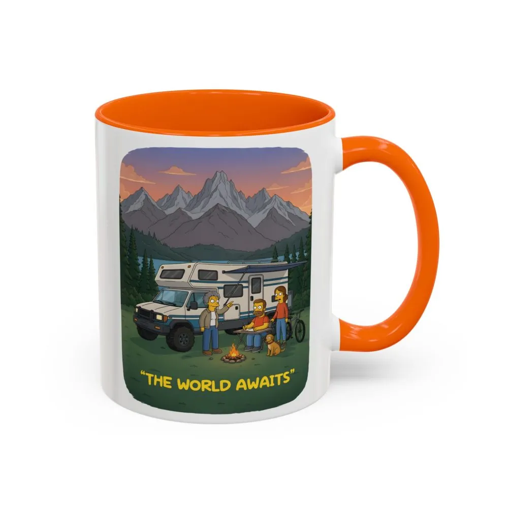 Accent Coffee Mug (11, 15oz) — "The World Awaits" Design Sitcom-Line